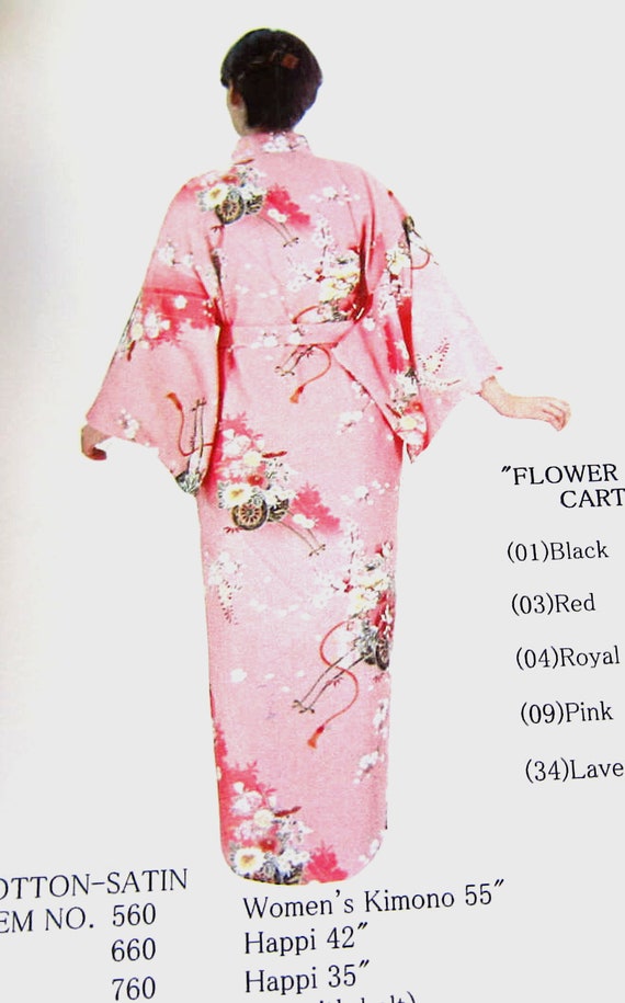 Japanese Lady Kimono Flowers cart 560 Pink - .One… - image 1
