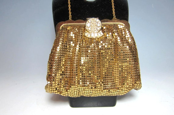 Antique Whiting Mesh Gold Evening Bag with Origin… - image 1
