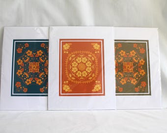 3- 11x17" - 'Ilima & Puakeniknei Mandala Art Print Set with white matte border