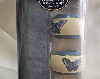 Vintage Pimpernel Butterfly Collage  4 Napkin and Napkin Ring Set