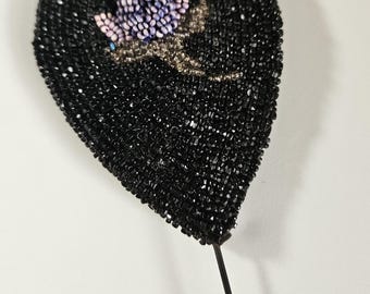 Victorian Glass Beaded Hat Pin with Floral Design