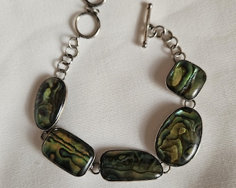 Vintage Lucas Lameth Sterling Silver and Abalone 8" Bracelet
