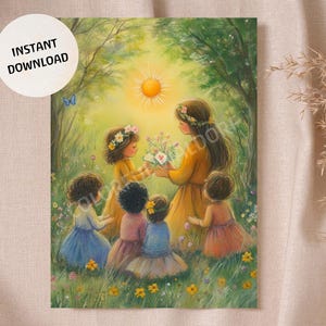 Nauczyciel Waldorf Mayspole piknik wiosna sezonowy stół szkoła natychmiastowe pobieranie wydrukowany plakat karta wysokiej jakości - Montessori Rudolf Steiner