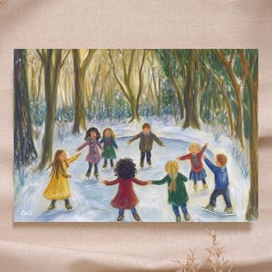 Waldorf Karte Schnee Schlittschuhlaufen Wald Winter PNG Poster - sofortiger Download druckbare Karte Poster hohe Qualität - Montessori Rudolf Steiner