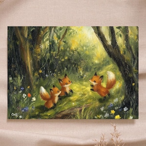Bébé renard forêt fleurs bois PNG Waldorf téléchargeable art saisonnier pour l'année table haute qualité Montessori Rudolf Steiner