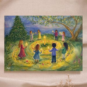 Waldorf kaart Kinderen lichtspiraal kerst winter - instant download printable kaart poster hoge kwaliteit - Montessori Rudolf Steiner