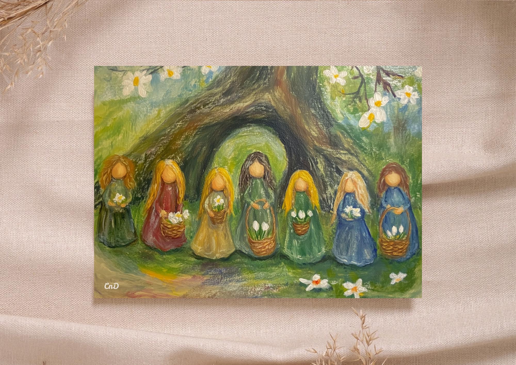 Waldorf flower children spring season table school instant download printable card poster high quality Montessori Rudolf Steiner