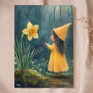 Süßes Wichtelmädchen Narzissen Frühlingswichtel Elfe Märchen Klassenzimmer Waldorf Karte Poster Jahrestabelle Inklusive Druckbar Montessori Rudolf Steiner