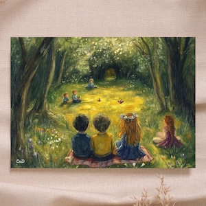 Póster Waldorf Noche de verano Picnic de primavera Pastel Óleo PNG Descargable Arte de temporada Tabla anual Alta calidad Montessori Rudolf Steiner