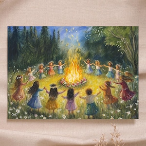Sint-Jan Waldorf Verjaardagskaart Meiboom Kampvuur Bloemenkrans Printbare seizoenskunst jaartafel hoge kwaliteit Montessori Rudolf Steiner