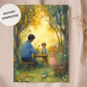 Waldorf PDF dzień ojca stolarstwo najlepszy tata sezonowy stół szkoła natychmiastowe pobieranie wydrukowany plakat kartka Montessori Rudolf Steiner