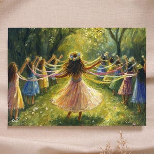 Waldorf Maypole Ribbons Dance Primavera Temporada Mesa Escola Download Instantâneo Cartão Pôster Imprimível Alta Qualidade - Montessori Rudolf Steiner