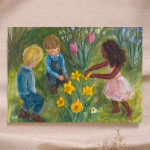 Narzissen Blumenzwiebeln Tulpen Kinder Frühlingskarte Poster Unterrichtsunterricht Download Jahreszeitenkunst für Jahrestabelle Montessori Rudolf Steiner