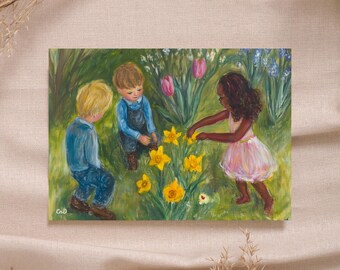 Narcissus Flower Bulbs Tulip Children Spring Card Poster Classroom Education Download Seasonal Art for Year Table Montessori Rudolf Steiner
