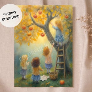 Waldorf PDF Apfelbaum Obstgarten Herbst PNG Homeschool Jahreszeitentisch Schule Sofort-Download druckbare Karte Poster Montessori Rudolf Steiner