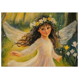Waldorf Engel Poster Bloemenkrans Midzomernacht Fee PNG Downloadbare seizoenskunst voor jaartafel hoge kwaliteit Montessori Rudolf Steiner