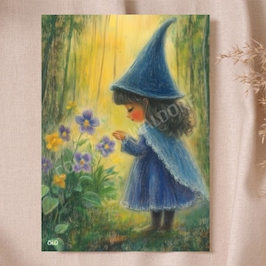 Süßer Wichtel Afro Girl Violett Frühlingswichtel Klassenzimmer Waldorfkarte Jahrestabelle inklusive druckbar Schule Montessori Rudolf Steiner
