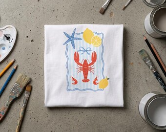 Lobster and Lemon Tea | Coastal Seafood Beach Graphic T-Shirt