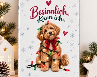 Labradoodle Christmas Tin Sign, Funny Dog Sign "Contemplative, I Can," Christmas Gift for Dog Lovers