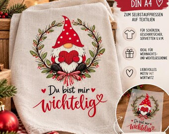 DTF Transfer Weihnachten DIN A4 – Wichtel „Du bist mir wichtelig“ – Bügelbild für DIY Geschenk und Wichtelgeschenk