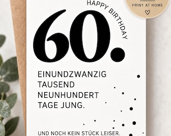 60th birthday gift for girlfriend, funny birthday print for aunt, 21,900 days young, last minute printable gift