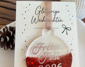 Christmas ornament 2026, Christmas tree decoration with red glitter – Merry Christmas, Secret Santa gift, for the Advent calendar
