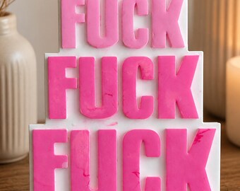 Funny Wall Decor Sign | Fuck Fuck Fuck Saying in Pink | Funny Gift Idea | Funny Home Decor, Dopamine Decor