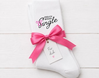 Funny socks for girlfriends with the saying 'Finally single again'