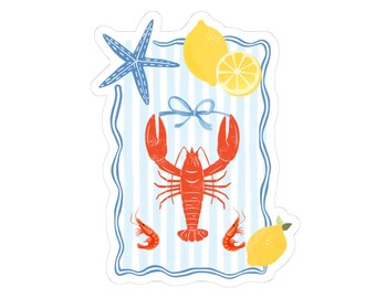 Lobster and lemon stickers, nautical stickers, Mediterranean summer motif, seafood stickers, laptop and notebook, gift for girlfriend