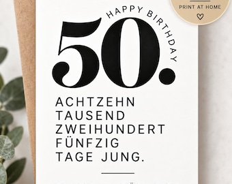 Funny 50th birthday card to print, last-minute 50th birthday gift, digital card, printable download