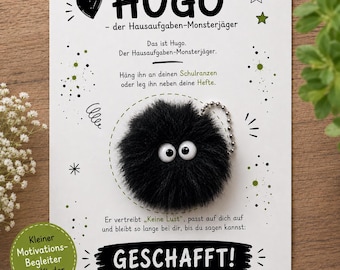 Homework Helper Hugo – Funny schoolbag charm or pencil case, motivation for children, gift for starting school and school in general