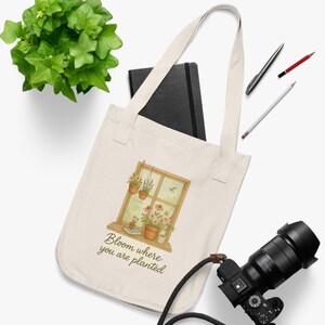 Organic Canvas Tote Bag, Eco-Friendly Canvas Bag, Reusable Shopping Bag, Flower Lover Gift, Gardening Tote, Sustainable Gift, Boho Style