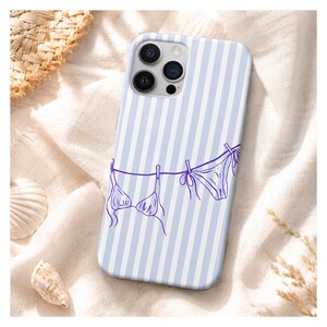Étui de téléphone bikini vintage, étui pour iPhone à rayures bleues, housse Coastal Summer Vibe