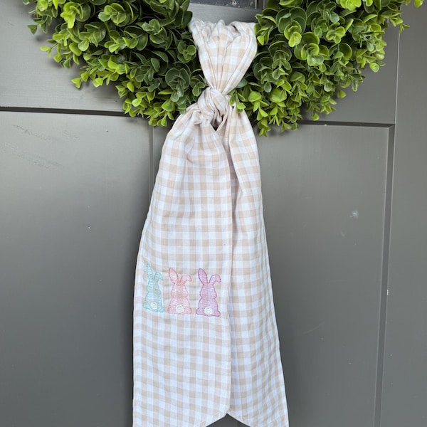 Embroidered Easter Wreath Sash | Three Bunnies Spring Door Decor