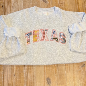 Custom Embroidered Patchwork Sweatshirt, Embroidered Crewneck, State Crewneck, Custom Embroidery, Appliqué