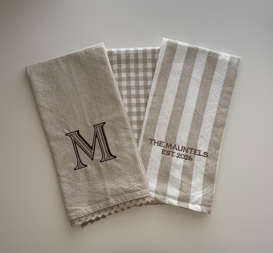 Personalized Embroidered Tea Towel Set: Custom Name & Monogram