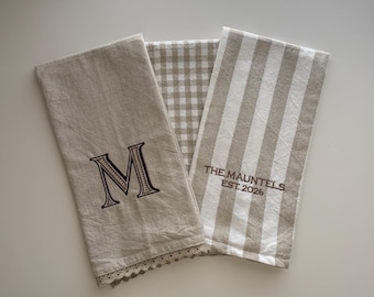 Personalized Embroidered Tea Towel Set: Custom Name & Monogram