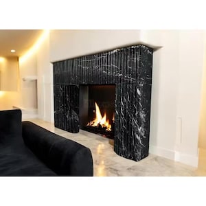 Custom Black flutted Marble Fireplace Mantel, Hand Carved Marble Fireplace Surround, Custom Order Marble Fireplace Mantel