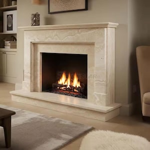 Travertine Fireplace Mantel, Hand Carved Marble Fireplace Surround, Custom Order Marble Fireplace Mantel