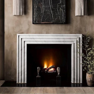 Custom honed calacatta white Marble Fireplace Mantel, Hand Carved Marble Fireplace Surround, Custom Order Marble Fireplace Mantel