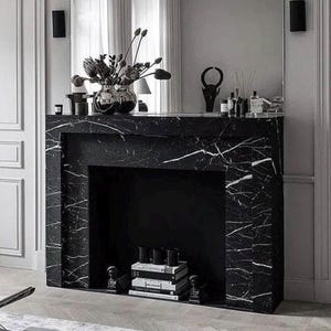 Custom Black Marble Fireplace Mantel, Hand Carved Marble Fireplace Surround, Custom Order Marble Fireplace Mantel