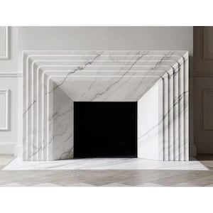 Modern white Marble Fireplace Mantel, Hand Carved Marble Fireplace Surround, Custom Order Marble Fireplace Mantel