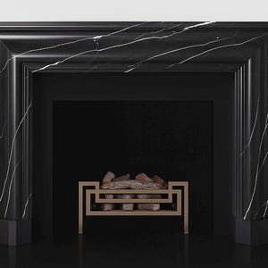 Black honed Marble Fireplace Mantel, Hand Carved Marble Fireplace Surround, Custom size Marble Fireplace Mantel