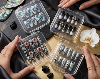XS Petite Press On Nails Collection – Gothic Noir, Holographic Abalone, Cat Eye Obsidian