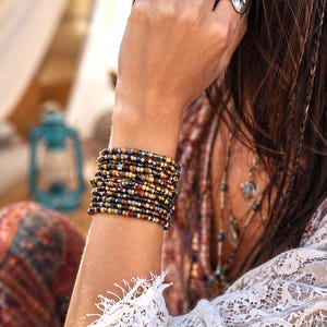 Boho Beaded Wrap Bracelet Necklace Anklet 90" Landscape Seed Bead Wrap Bracelet 12x Wrap Festival Jewelry Multi Wear