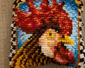 Latch Hook Pillow Rooster Completed Hand Made Item From Wonderart Kit