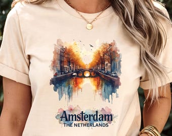 Amsterdam T-Shirt Canal House Graphic Tee Netherlands Travel Souvenir Holland Trip Shirt European Gift