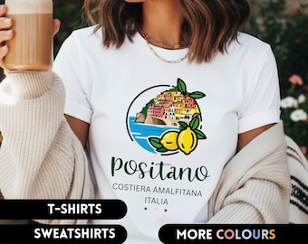 Positano Amalfi Coast Travel Tee Shirt Italy Lemon Graphic T-Shirt Italian Vacation Souvenir Gift Idea Coastal Aesthetic Europe Trip Shirt
