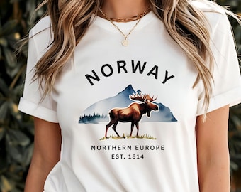 Norway T-Shirt Moose Graphic Tee Nordic National Park Style Adventure Shirt for Scandinavian Trip Souvenir Gift
