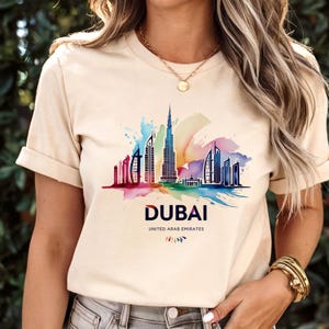 Dubai Tshirt City Travel Tee Dubai UAE Tee United Arab Emirates Tee Dubai Skyline Tee Travel Dubai Tee City Art Tee Dubai Souvenir Tee